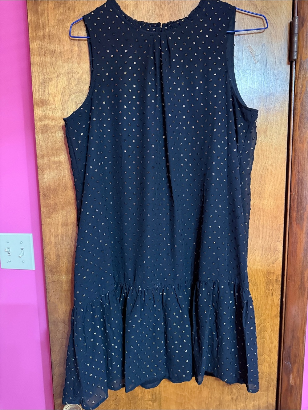 Nicole Miller Black Sleeveless Dress with Gold Dot Detail